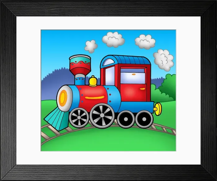 Framed Print : Steam locomotive on rails - color illustration Framed Print : Steam locomotive on rails - color illustration