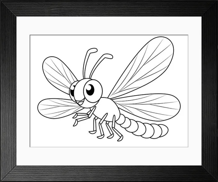 Framed Print : Black and White Cartoon Dragonfly Vector Flat Design. Coloring Pages Framed Print : Black and White Cartoon Dragonfly Vector Flat Design. Coloring Pages