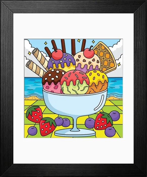 Framed Print : Ice Cream on the Beach Summer Colored Cartoon Framed Print : Ice Cream on the Beach Summer Colored Cartoon