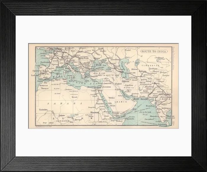 Framed Print : Routes to India from UK. British India. BARTHOLOMEW 1898 old antique map chart Framed Print : Routes to India from UK. British India. BARTHOLOMEW 1898 old antique map chart