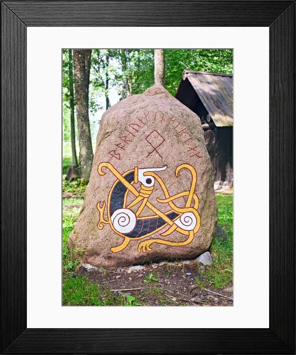 Framed Print : Colorful runestone in Norway Framed Print : Colorful runestone in Norway