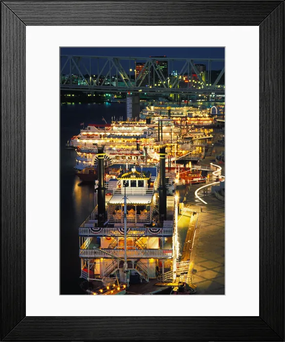 Framed Print : Old historic Riverboats lite up in the early morning hours along the Ohio River Cincinnati Ohio Framed Print : Old historic Riverboats lite up in the early morning hours along the Ohio River Cincinnati Ohio