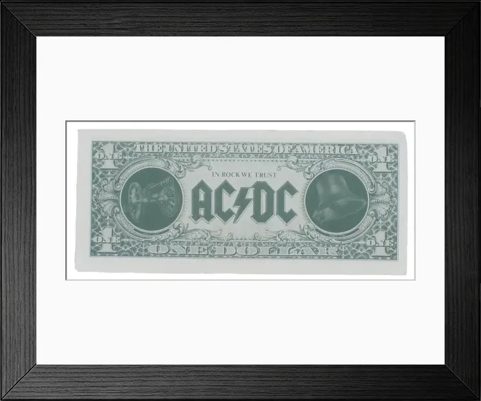 Framed Print : AC-DC Razors Edge MONEY TALKS Angus Young Promotional One Dollar Bill 1990 From a concert in St Framed Print : AC-DC Razors Edge MONEY TALKS Angus Young Promotional One Dollar Bill 1990 From a concert in St