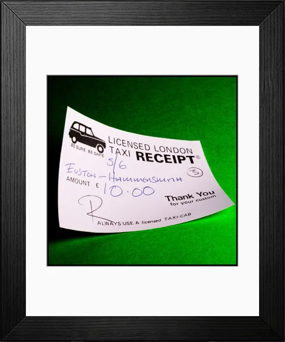 Framed Print : London Taxi Receipt Framed Print : London Taxi Receipt