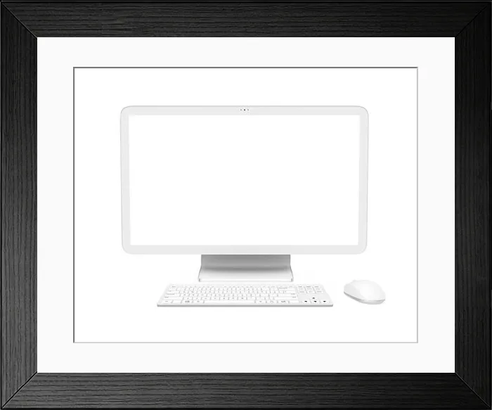Framed Print : Desktop Computer with a Blank White Screen Monitor, Keyboard and Mouse Isolated Framed Print : Desktop Computer with a Blank White Screen Monitor, Keyboard and Mouse Isolated