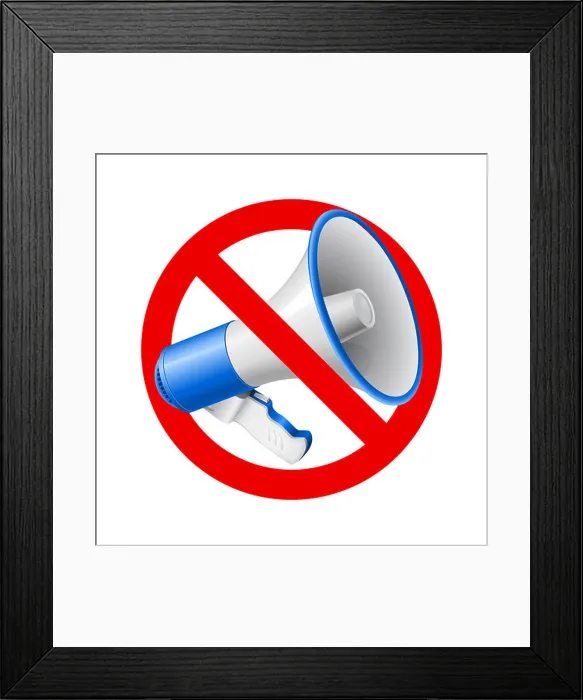 Framed Print : Megaphone or bullhorn with red not allowed sign or symbol Framed Print : Megaphone or bullhorn with red not allowed sign or symbol