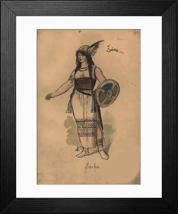 Framed Print : Sarka. Costume design for the opera Sarka by Zdenek Fibich, 1897. Creator: Ales, Mikolas (1852-1913) Framed Print : Sarka. Costume design for the opera Sarka by Zdenek Fibich, 1897. Creator: Ales, Mikolas (1852-1913)