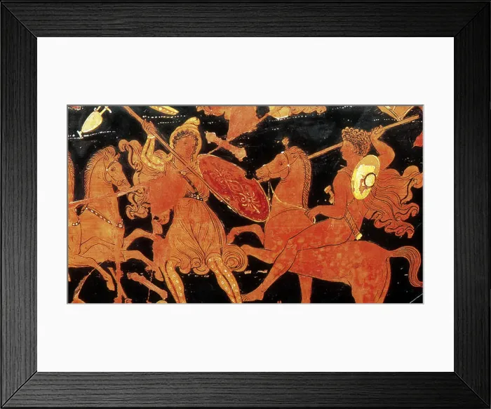 Framed Print : Amazon Warrior Woman Fights Greek Soldier Framed Print : Amazon Warrior Woman Fights Greek Soldier