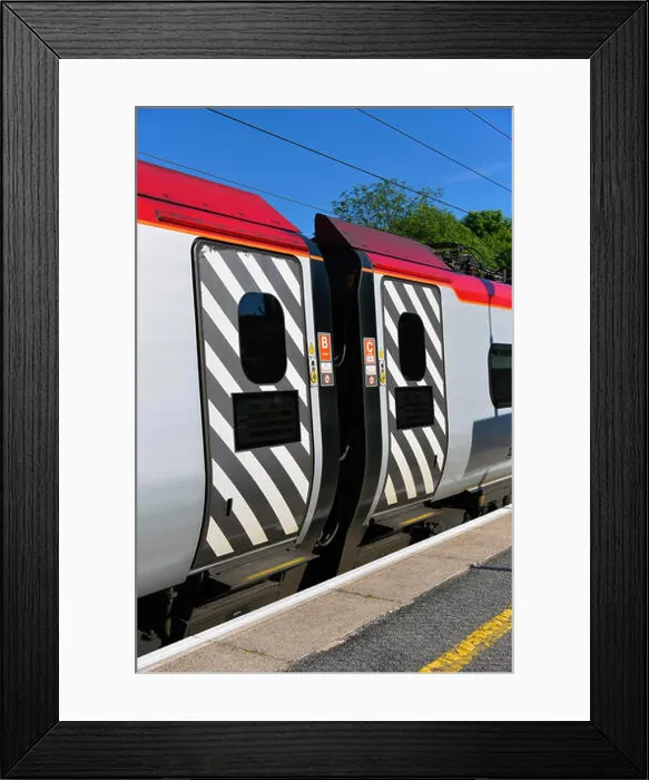 Framed Print : Sliding doors. Virgin Class 390 Pendolino passenger train Framed Print : Sliding doors. Virgin Class 390 Pendolino passenger train