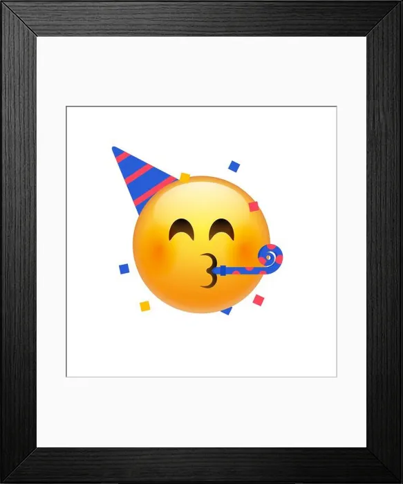 Framed Print : Birthday party emoji celebrate emoticon. Happy birthday face hat emoji Framed Print : Birthday party emoji celebrate emoticon. Happy birthday face hat emoji
