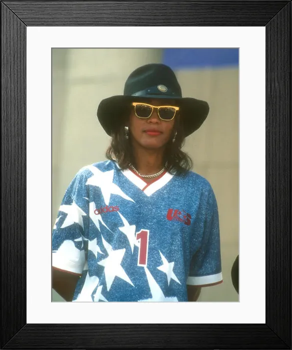 Framed Print : Pasadena, California, USA 15th July 1994 Singer Whitney Houston attends Pre-Game World Cup Ceremony Event on July 15 Framed Print : Pasadena, California, USA 15th July 1994 Singer Whitney Houston attends Pre-Game World Cup Ceremony Event on July 15