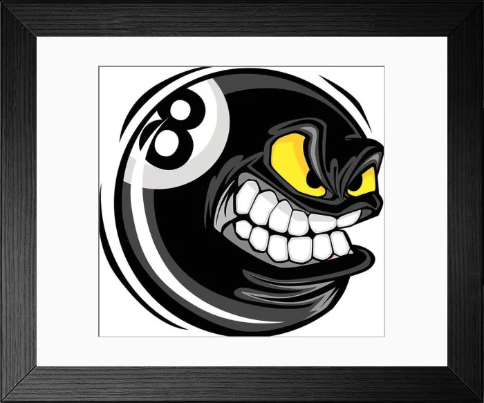 Framed Print : Billiards Eight Ball with Angry Face Cartoon Vector Design Framed Print : Billiards Eight Ball with Angry Face Cartoon Vector Design