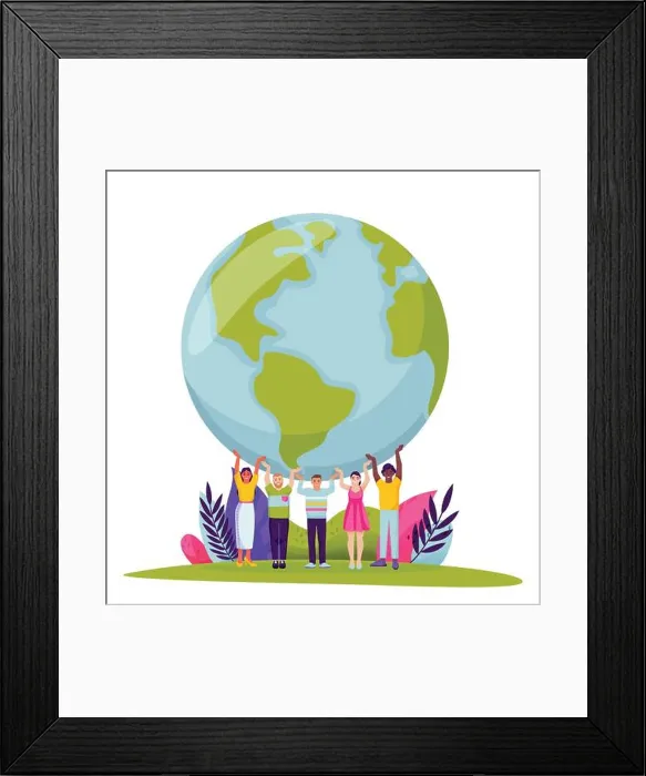 Framed Print : Diversity people holding Earth planet Framed Print : Diversity people holding Earth planet