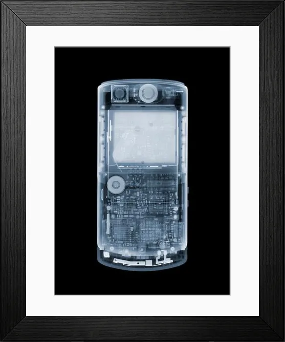 Framed Print : Mobile phone, coloured X-ray Framed Print : Mobile phone, coloured X-ray