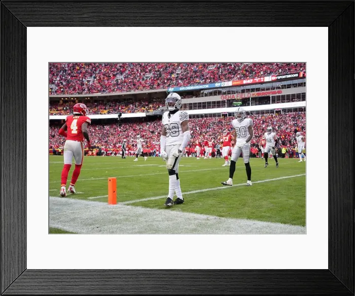 Framed Print : Las Vegas Raiders cornerback Nate Hobbs (39) and safety Isaiah Pola-Mao (20) Framed Print : Las Vegas Raiders cornerback Nate Hobbs (39) and safety Isaiah Pola-Mao (20)