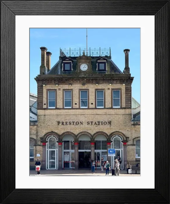 Framed Print : Entrance to Preston railway station with Kiss and Ride sign Framed Print : Entrance to Preston railway station with Kiss and Ride sign