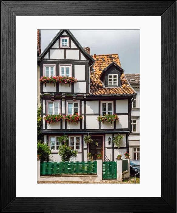 Framed Print : View of a traditional old German house with timber framing Framed Print : View of a traditional old German house with timber framing