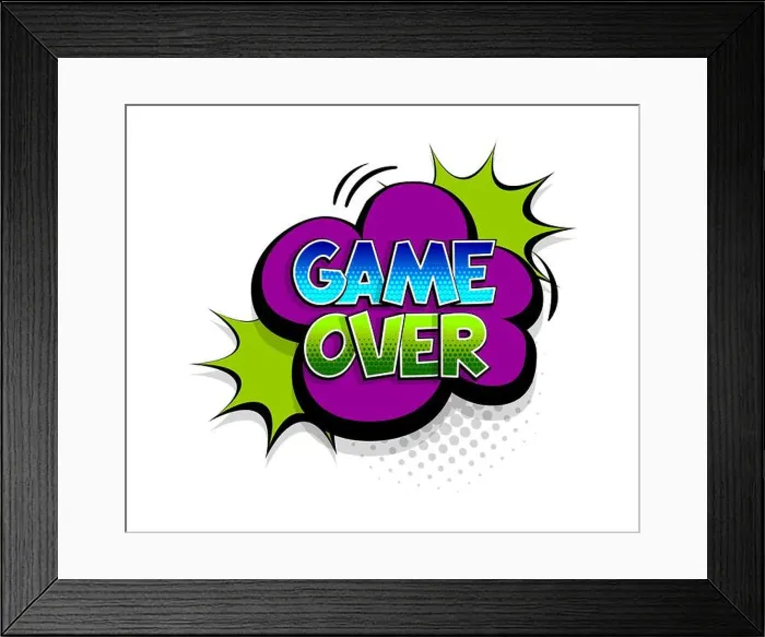 Framed Print : Comic text Game Over speech bubble pop art style Framed Print : Comic text Game Over speech bubble pop art style