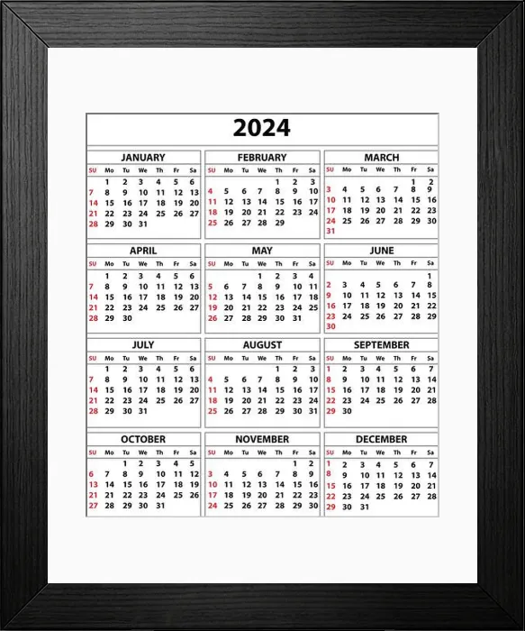 Framed Print : 2024 calendar set. Color vector pocket calendar design Framed Print : 2024 calendar set. Color vector pocket calendar design