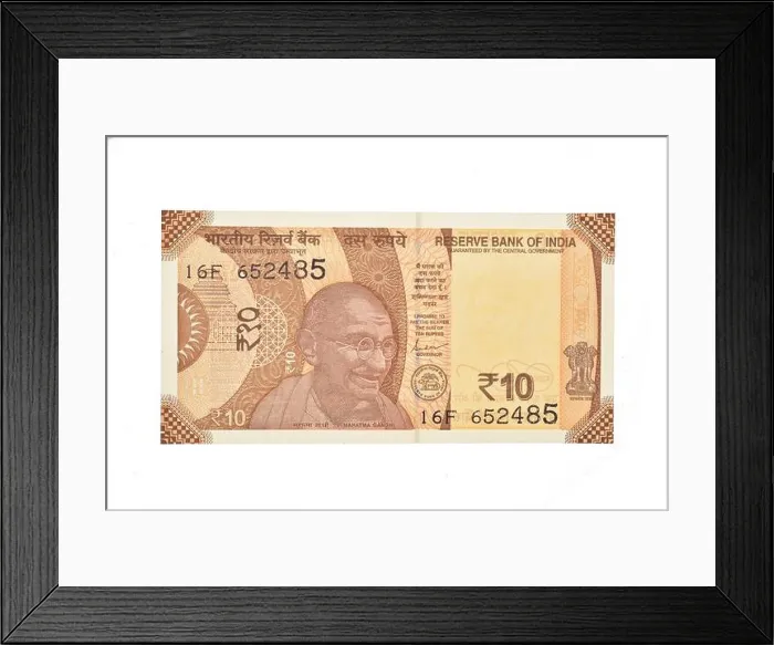 Framed Print : Ten Rupees Note Isolated on White Background with Clipping Path Framed Print : Ten Rupees Note Isolated on White Background with Clipping Path