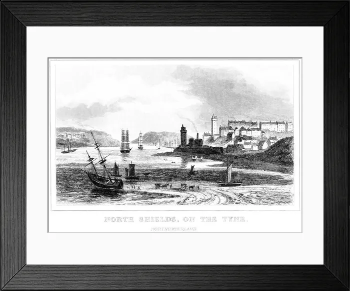 Framed Print : An engraving of North Shields on the Tyne, Northumberland scanned at high resolution from a book printed around 1850