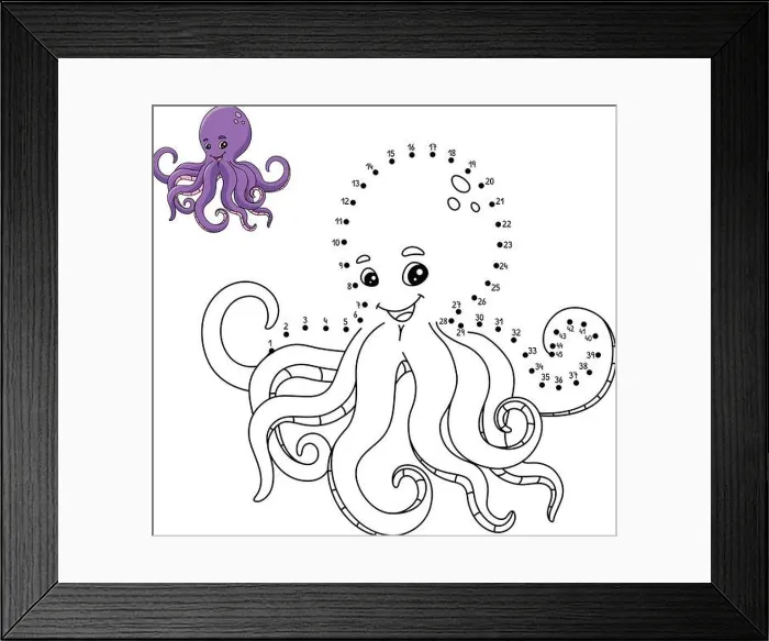 Framed Print : Dot to Dot Octopus Coloring Page for Kids Framed Print : Dot to Dot Octopus Coloring Page for Kids