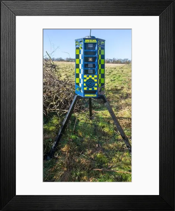 Framed Print : Armadillo Videoguard surveillance equipment used to observe detect protestors at HS2 protest site Framed Print : Armadillo Videoguard surveillance equipment used to observe detect protestors at HS2 protest site