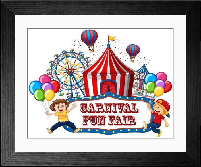 Framed Print : Colorful carnival funfair banner illustration Framed Print : Colorful carnival funfair banner illustration