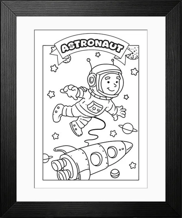 Framed Print : Occupations Coloring Pages for Kids. Black and white Astronaut Coloring Page, activity sheet Framed Print : Occupations Coloring Pages for Kids. Black and white Astronaut Coloring Page, activity sheet