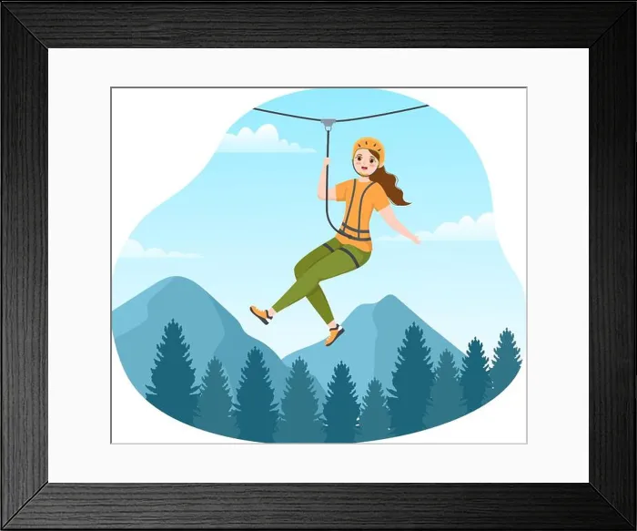 Framed Print : Zip Line Illustration with Visitors Walking on an Obstacle Course Framed Print : Zip Line Illustration with Visitors Walking on an Obstacle Course