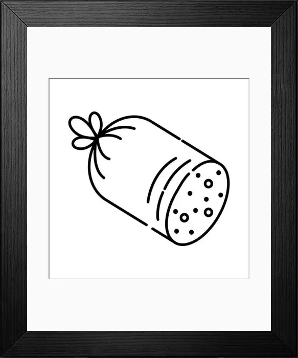 Framed Print : Sausage black and white vector line icon Framed Print : Sausage black and white vector line icon