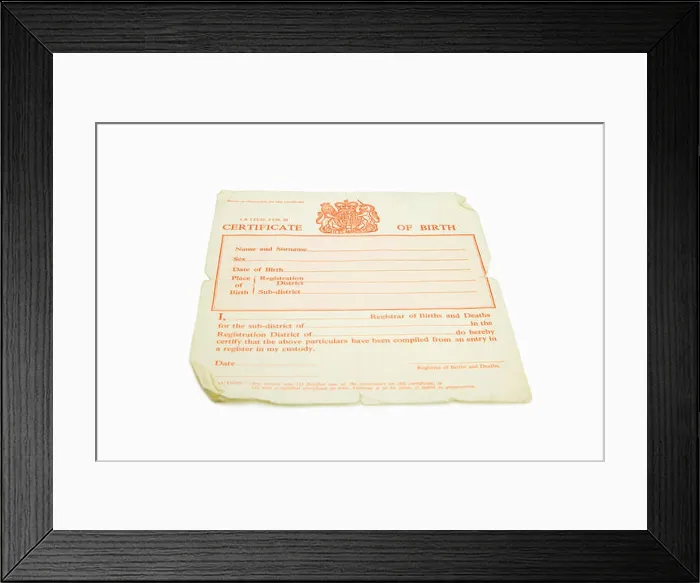 Framed Print : Old Blank United Kingdom Birth certificate Framed Print : Old Blank United Kingdom Birth certificate