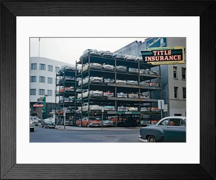 Framed Print : A ‘Pigeon Hole steel-framed parking lot Framed Print : A ‘Pigeon Hole steel-framed parking lot