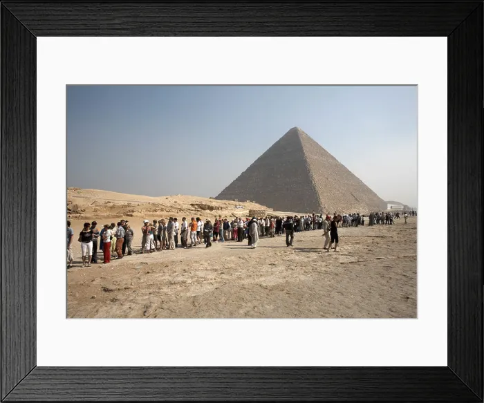 Framed Print : Tourists queue outside the Pyramids of Giza, Cairo, Egypt Framed Print : Tourists queue outside the Pyramids of Giza, Cairo, Egypt