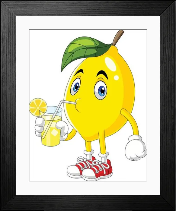 Framed Print : Cute lemon cartoon drinking lemonade Framed Print : Cute lemon cartoon drinking lemonade