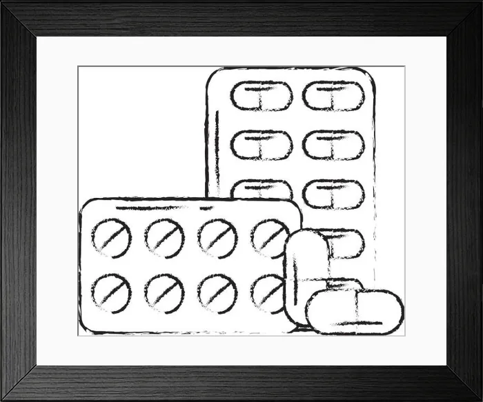Framed Print : pills blister with capsules packaging medicines healthcare medical vector illustration hand drawing Framed Print : pills blister with capsules packaging medicines healthcare medical vector illustration hand drawing