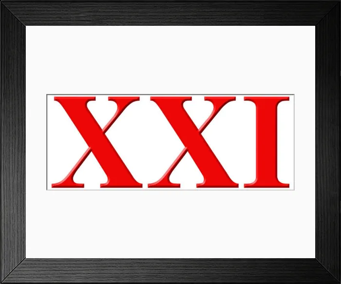 Framed Print : Roman numeral XXI, unus et viginti, 21, twenty one, isolated on white background, 3d render Framed Print : Roman numeral XXI, unus et viginti, 21, twenty one, isolated on white background, 3d render