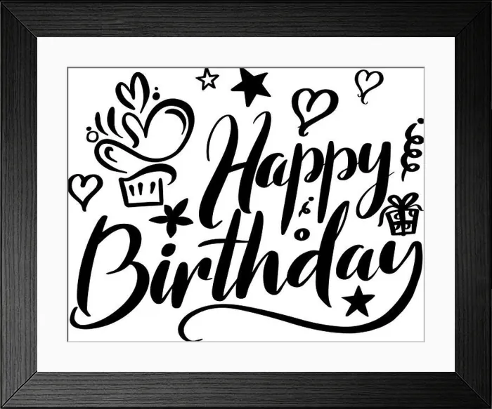 Framed Print : Happy Birthday Lettering for Birthday card and print screen on gift Framed Print : Happy Birthday Lettering for Birthday card and print screen on gift