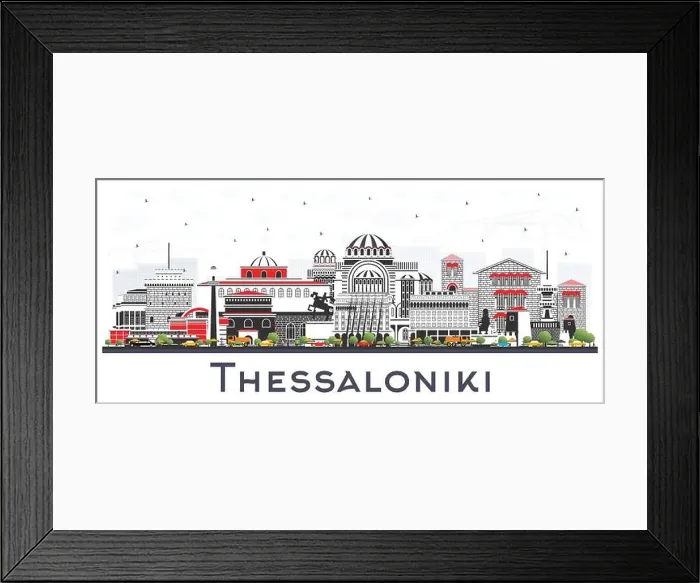 Framed Print : Thessaloniki Greece City Skyline with Color Buildings Isolated on White. Vector Illustration Framed Print : Thessaloniki Greece City Skyline with Color Buildings Isolated on White. Vector Illustration