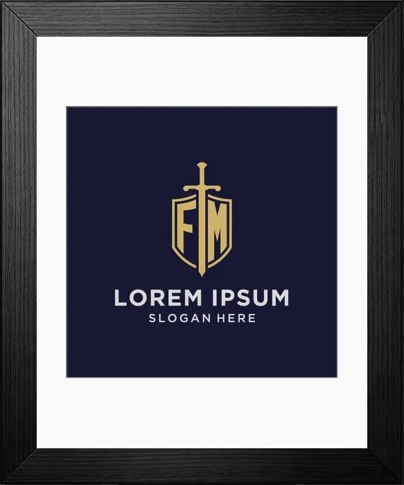 Framed Print : FM logo initial monogram with shield and sword design ideas Framed Print : FM logo initial monogram with shield and sword design ideas