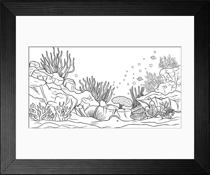 Framed Print : Underwater world coloring page. Coloring page life in the ocean with algae Framed Print : Underwater world coloring page. Coloring page life in the ocean with algae