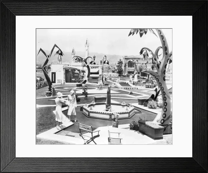 Framed Print : Two women playing miniature golf on the Wilshire Links Framed Print : Two women playing miniature golf on the Wilshire Links