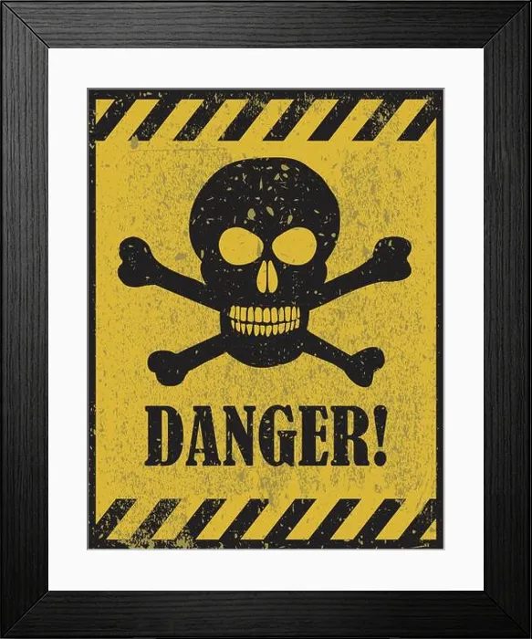 Framed Print : Danger sign with skull symbol. Deadly danger sign, warning sign, danger zone