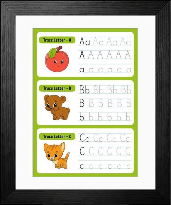 Framed Print : Writing letters. Tracing page. Practice sheet Framed Print : Writing letters. Tracing page. Practice sheet