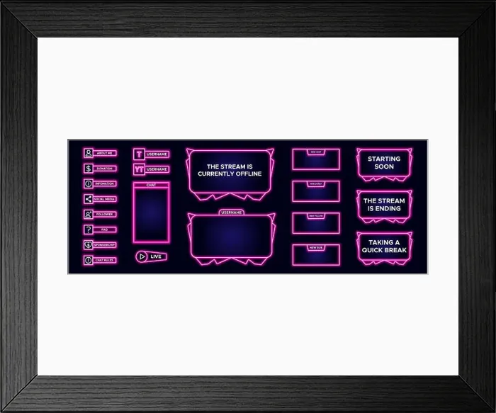 Framed Print : Set of modern design element for overlay game streaming screen panel Framed Print : Set of modern design element for overlay game streaming screen panel