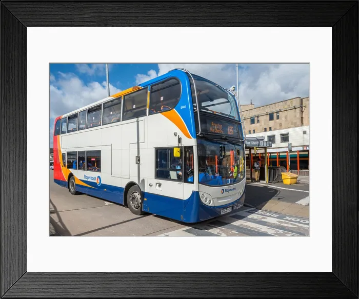 Framed Print : A Stagecoach double decker bus at Bolton bus station Framed Print : A Stagecoach double decker bus at Bolton bus station