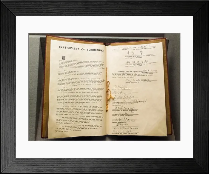 Framed Print : Facsimile copy of the Japanese Instrument of Surrender which marked the end of World War II Framed Print : Facsimile copy of the Japanese Instrument of Surrender which marked the end of World War II