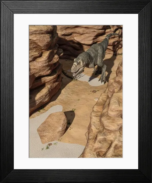 Framed Print : t rex the strongest dinosaur walking through the desert stone Framed Print : t rex the strongest dinosaur walking through the desert stone