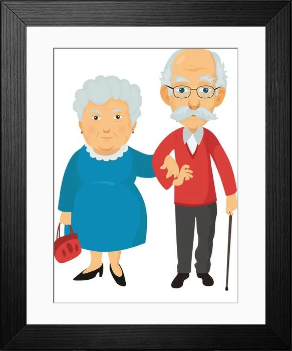 Framed Print : Smiling standing old people. Grandma and grandpa together Framed Print : Smiling standing old people. Grandma and grandpa together