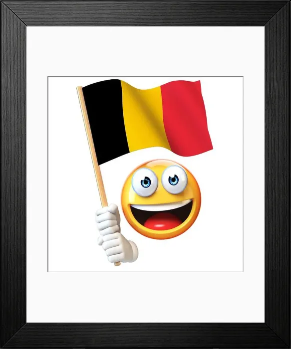 Framed Print : Emoji holding Belgian flag, emoticon waving national flag of Belgium 3d rendering Framed Print : Emoji holding Belgian flag, emoticon waving national flag of Belgium 3d rendering